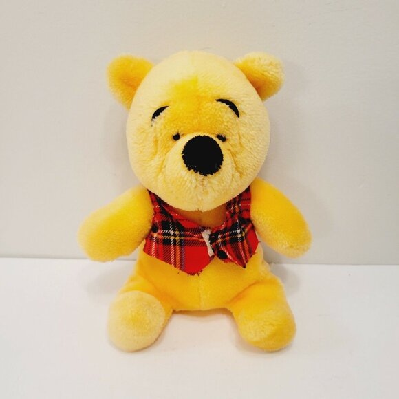 Vtg  9" Winnie The Pooh Plush with Red Plaid Vest Stuffed Toy - Picture 1 of 4